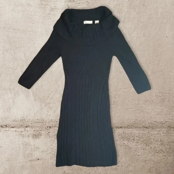 Anthro Sleeping On Snow | Black Cable Knit Sweater Dress Sz XS - Picture 2 of 7